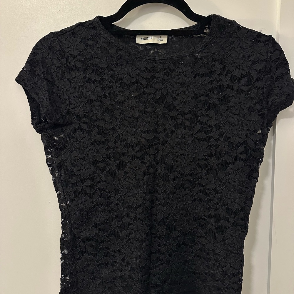 Black Lace Short Sleeve Top